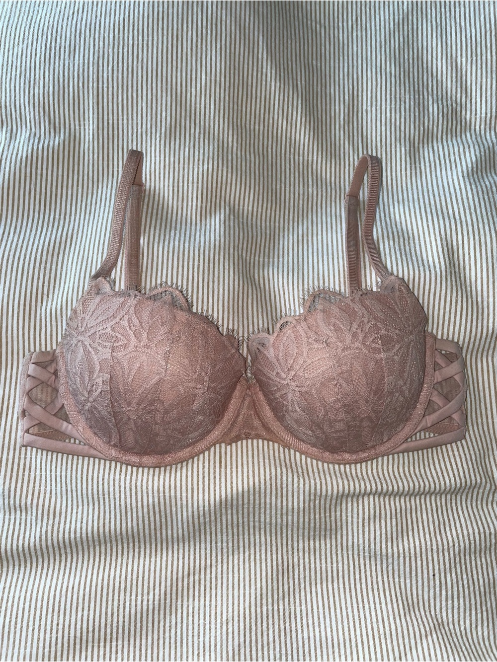 VS Pink Rose Gold Lace Balconette Push Up Bra 34C